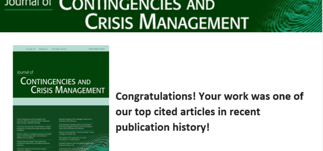 Auszeichnung als „Top Cited Article“ im Journal of Contingencies and Crisis Mangement (JCCM) Auszeichnung als „Top Cited Article“ im Journal of Contingencies and Crisis Mangement (JCCM)