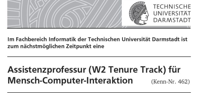 Ausschreibung Assistenzprofessur (W2 Tenure Track) für Mensch-Computer-Interaktion an der TU Darmstadt
