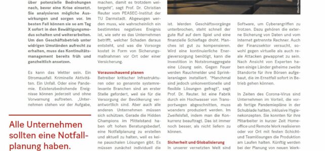 Plan B: Business Coninuity Management – Kurz-Interview mit Prof. Reuter in Handelsblatt-Beilage